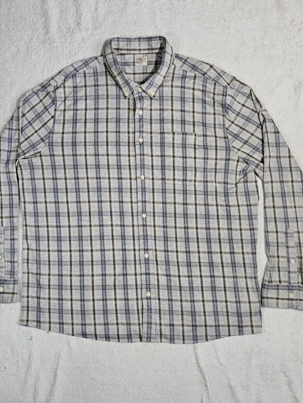 Faherty Blue and Gray Plaid Button-Down Shirt Size 2XL.